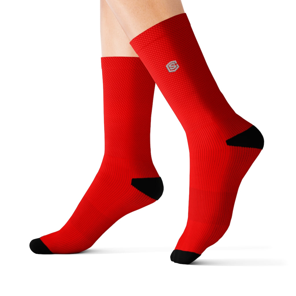 Red Sublimation Socks with Silver Logo