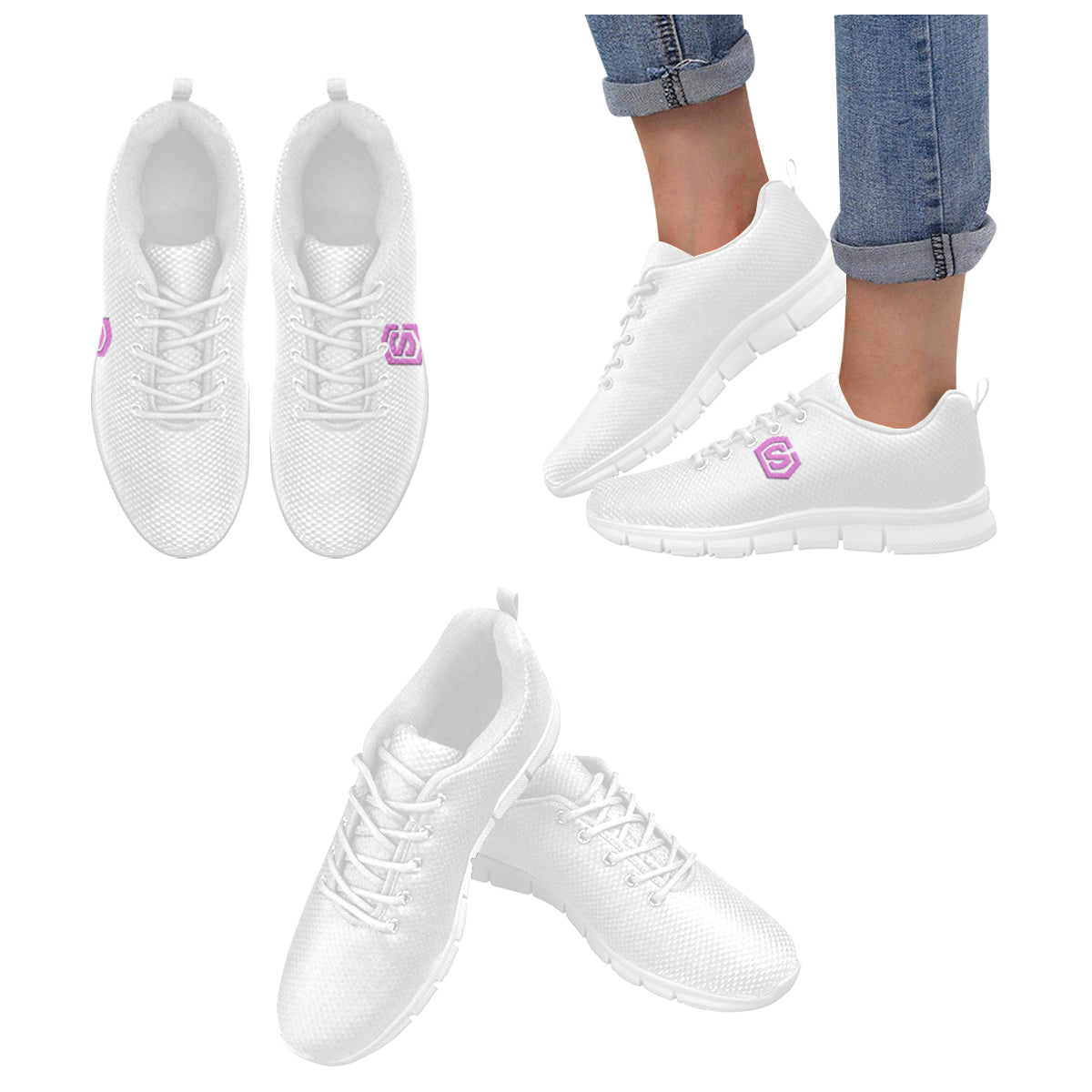 pink logo Women's Breathable Running Shoes (Model 055)