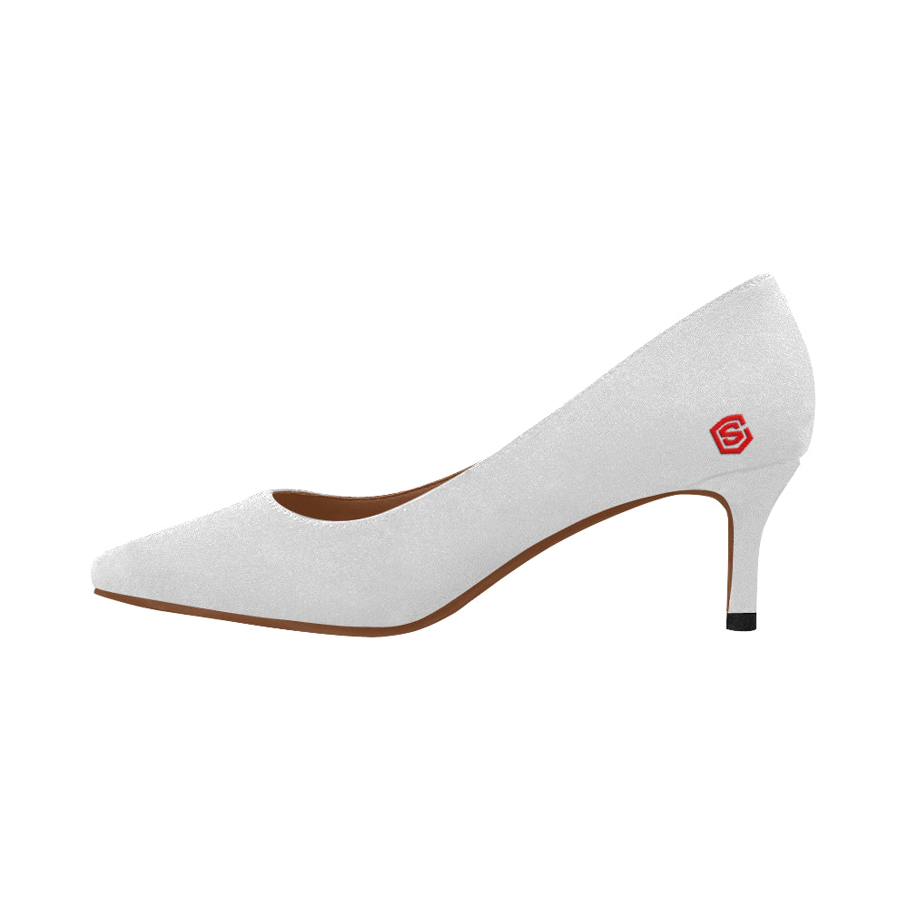 SILVER Women's Pointed Toe Low Heel Pumps red logo Women's Pointed Toe Low Heel Pumps (Model 053)