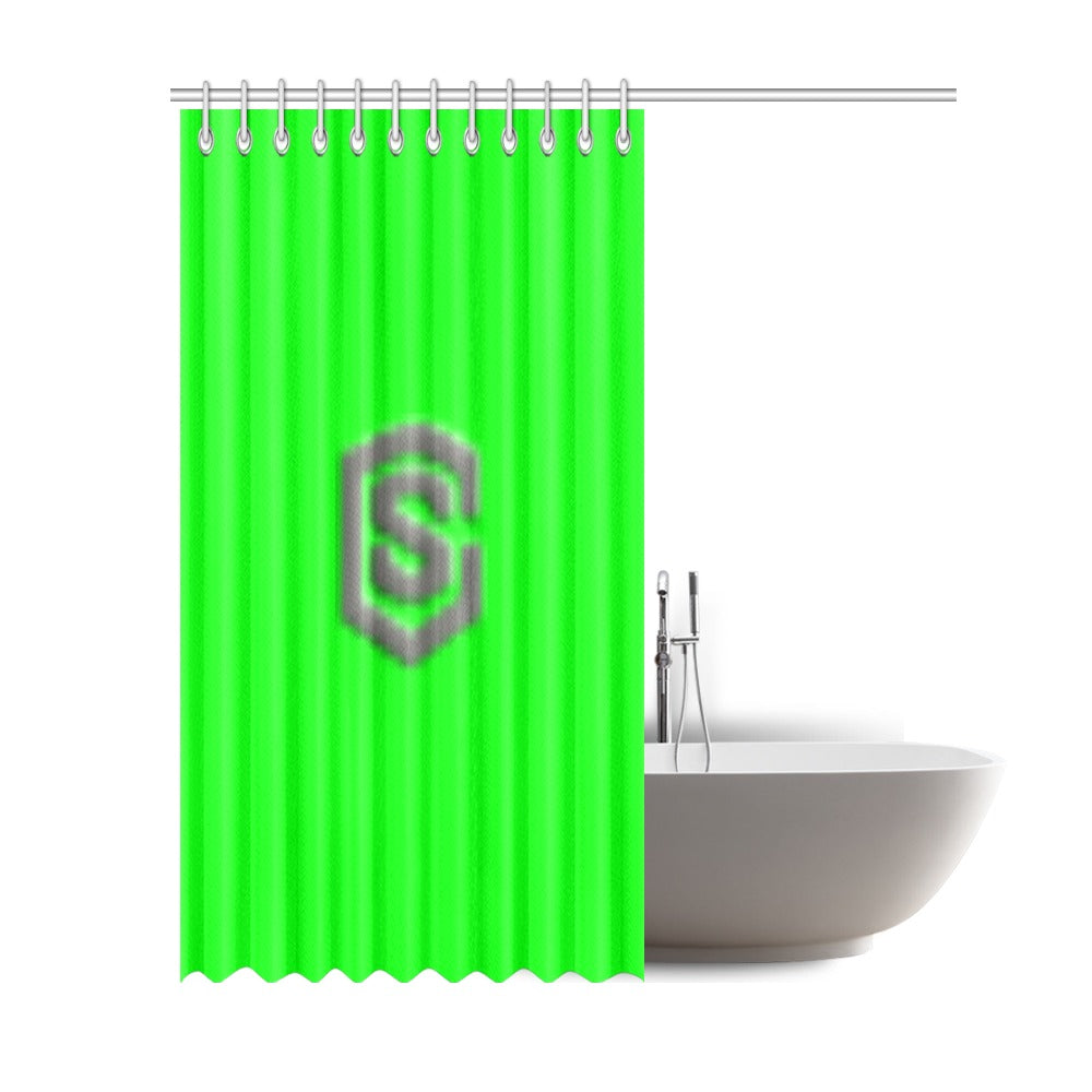 Green Shower Curtain 69"x84" with Gray Logo Shower Curtain 69"x84"