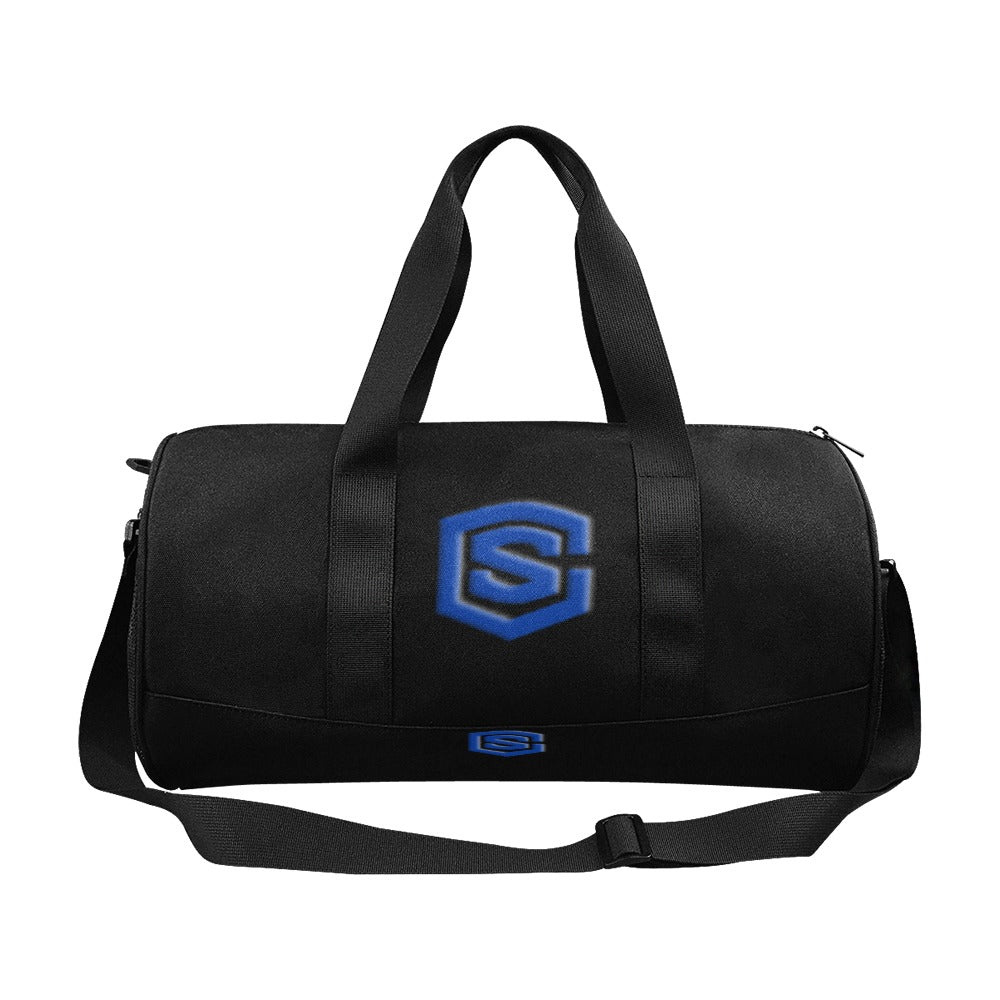 BLACK TRAVEL BAG WITH BLUE LOGO Travel Duffel Bags (Model 1679)