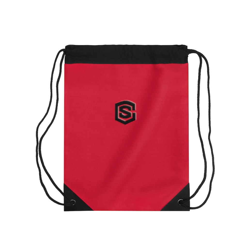 Red Drawstring Bag Black logo