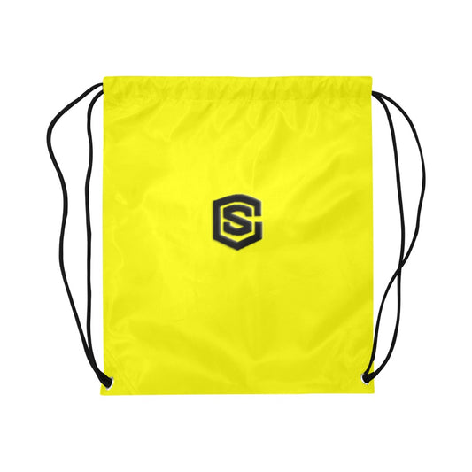 Yellow Drawstring Bags Large With Black Logo Drawstring Bags (Model 1604) (Large)