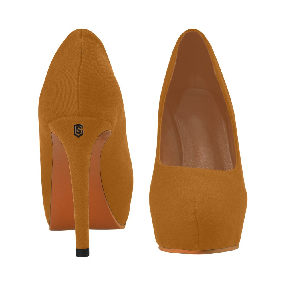 Brown Women's Pumps With Black Logo Women's High Heels (Model 044)