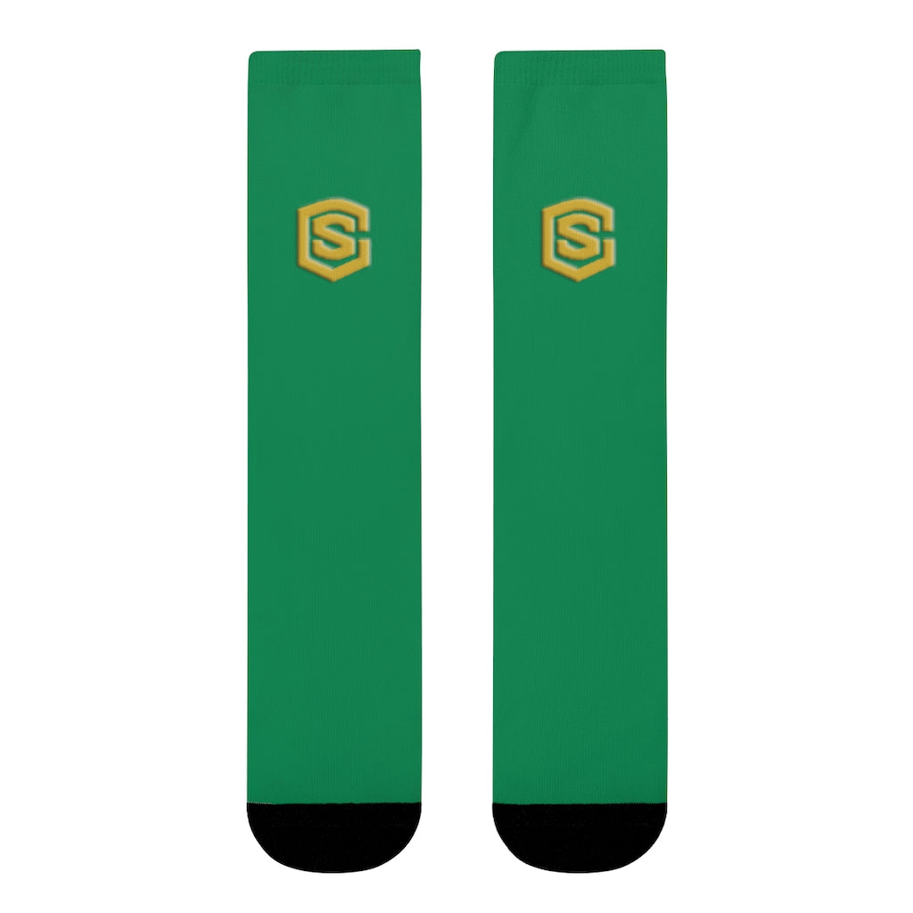 Green Sublimation Crew Socks (EU) Gold Logo