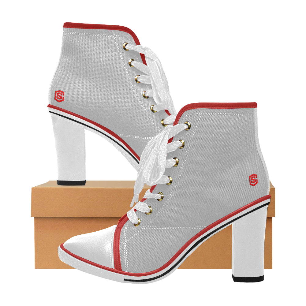 red logo Women's Lace Up Chunky Heel Ankle Booties (Model 054)