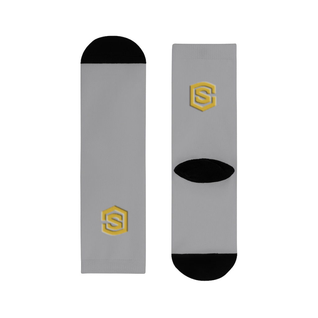 Grey Sublimation Crew Socks (EU) Gold Logo