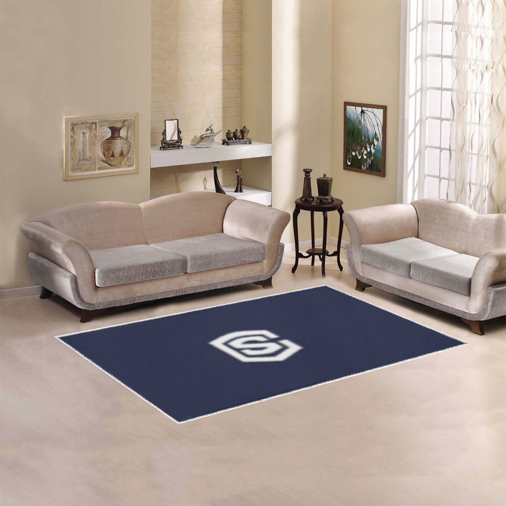 Blue Area Rug White Logo Area Rug 5' x 3.2'