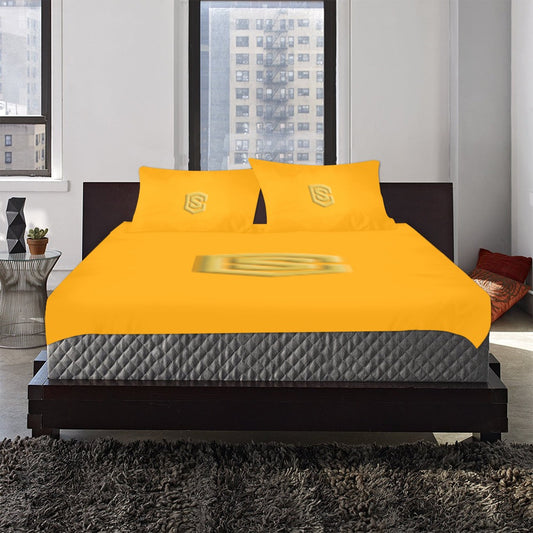 Orange 3-Piece Bedding Set (1 Duvet Cover 86"x70"; 2 Pillowcases 20"x30")(One Side) wtih Gold Logo 3-Piece Bedding Set (1 Duvet Cover 86"x70"; 2 Pillowcases 20"x30")(One Side)