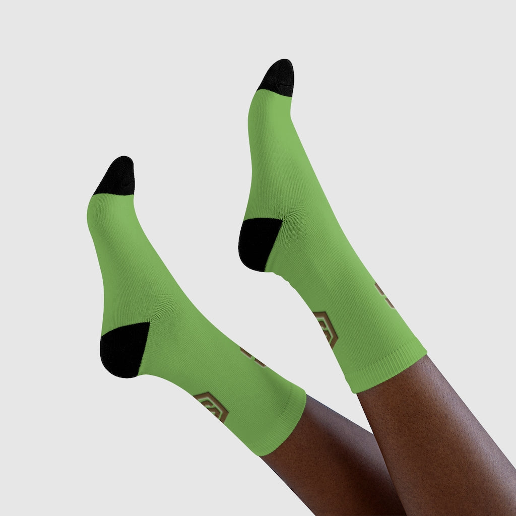 Green Sublimation Crew Socks (EU) Brown Logo