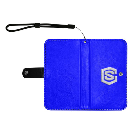 Blue Flip Leather Purse for Mobile Phone(Model1703)(Large) with Silver Logo Flip Leather Purse for Mobile Phone(Model1703)(Large)