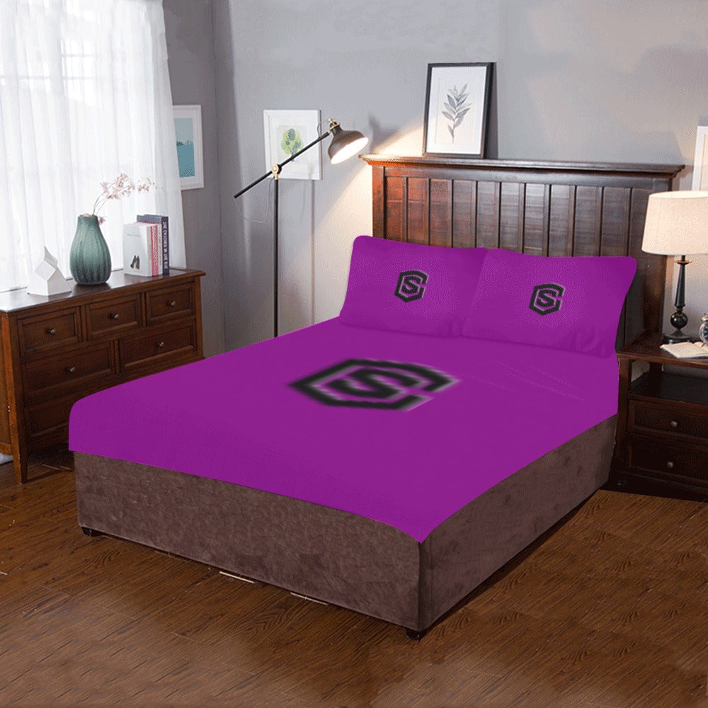Purple 3-Piece Bedding Set (1 Duvet Cover 86"x70"; 2 Pillowcases 20"x30")(One Side) wtih Black Logo 3-Piece Bedding Set (1 Duvet Cover 86"x70"; 2 Pillowcases 20"x30")(One Side)