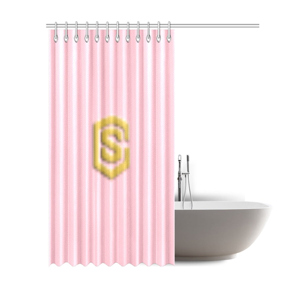 Pink Shower Curtain 69"x84" with Gold Logo Shower Curtain 69"x84"