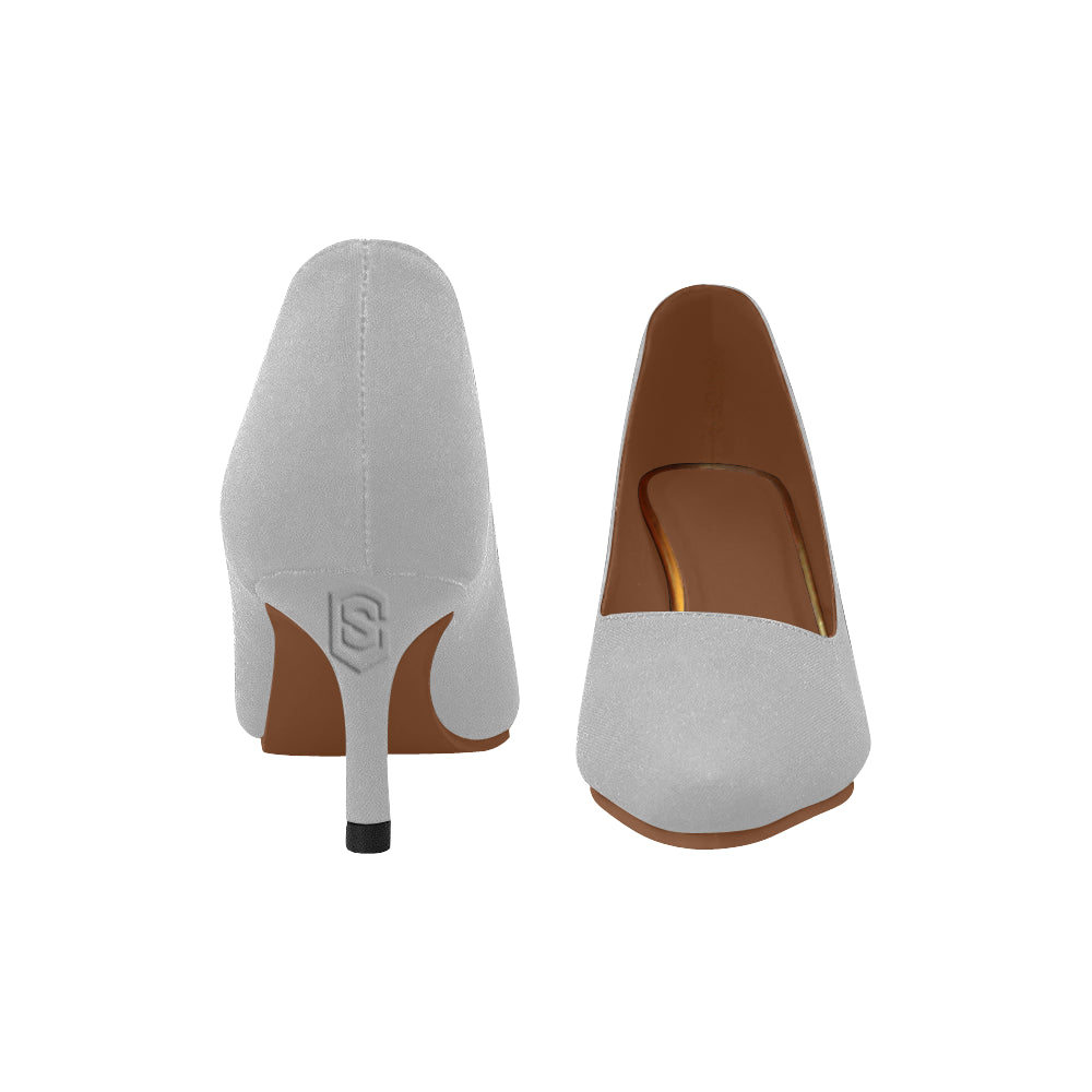 SILVER Women's Pointed Toe Low Heel Pumps silver logo Women's Pointed Toe Low Heel Pumps (Model 053)