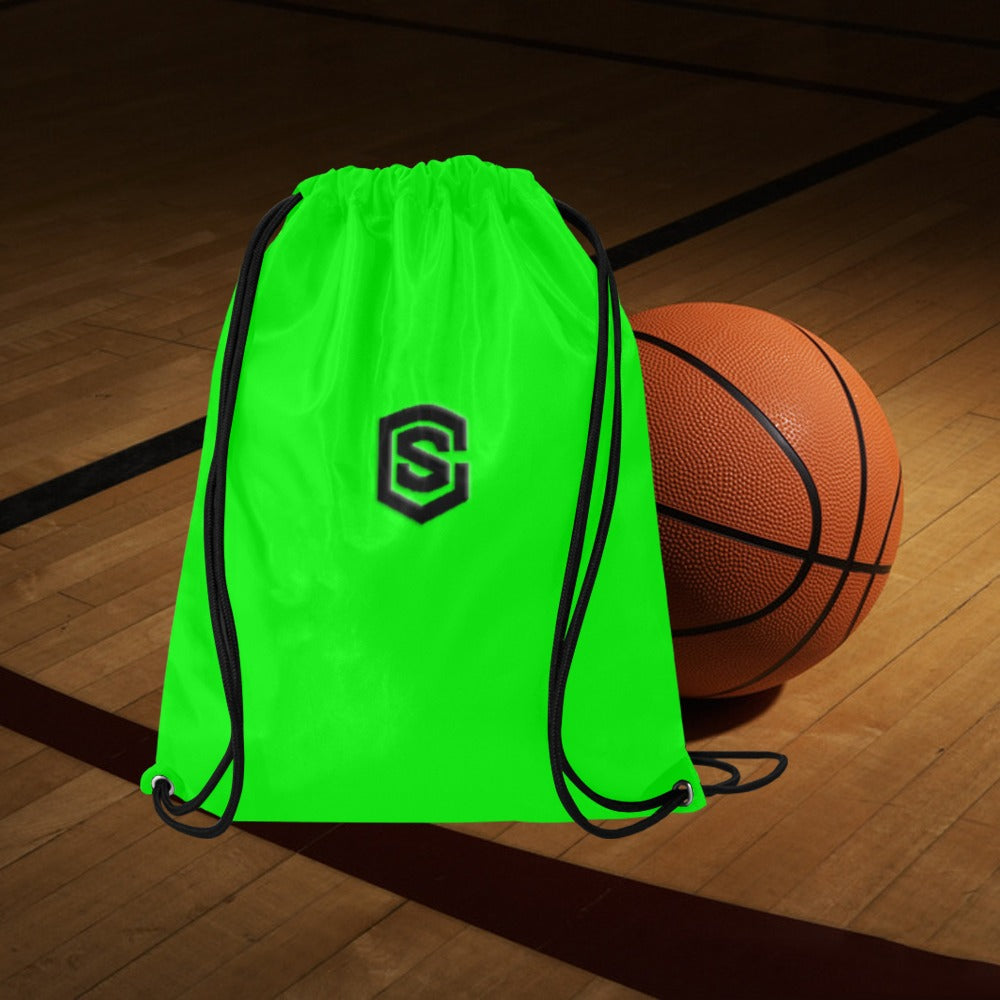Green Drawstring Bags Large With Black Logo Drawstring Bags (Model 1604) (Large)