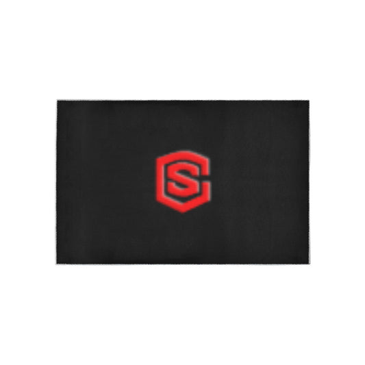 Black Area Rug Red Logo Area Rug 5' x 3.2'