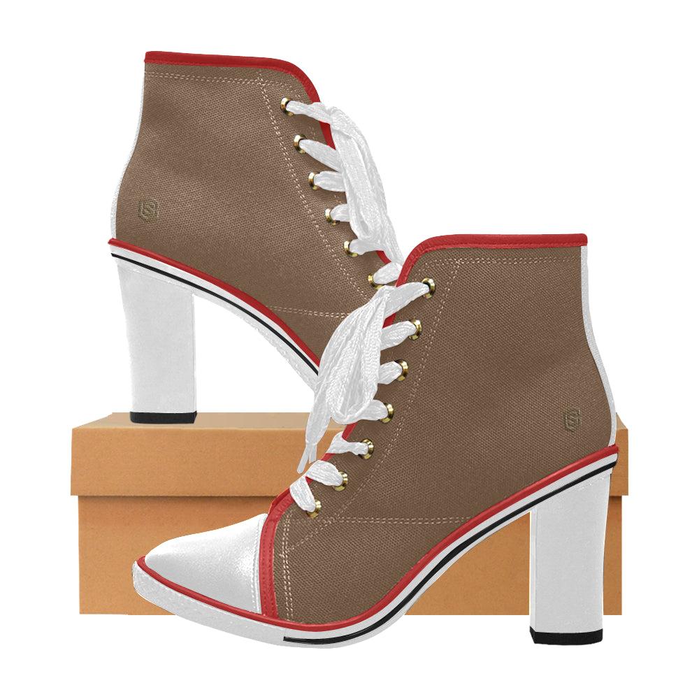 brown logo Women's Lace Up Chunky Heel Ankle Booties (Model 054)