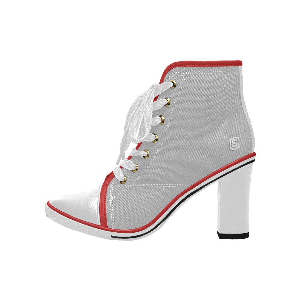 white logo Women's Lace Up Chunky Heel Ankle Booties (Model 054)