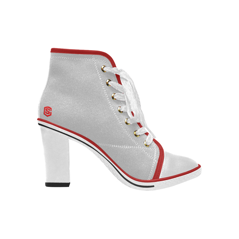 red logo Women's Lace Up Chunky Heel Ankle Booties (Model 054)