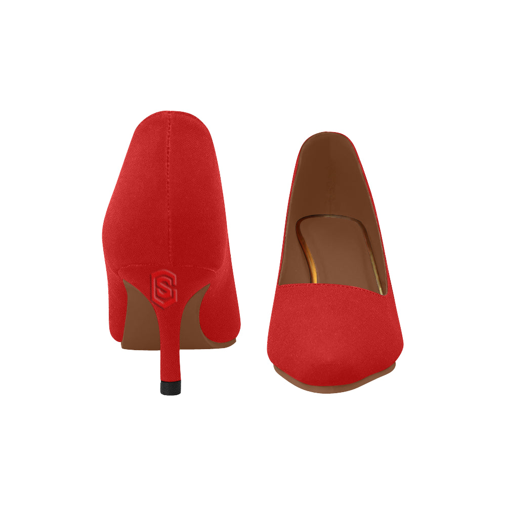 RED Women's Pointed Toe Low Heel Pumps red logo Women's Pointed Toe Low Heel Pumps (Model 053)