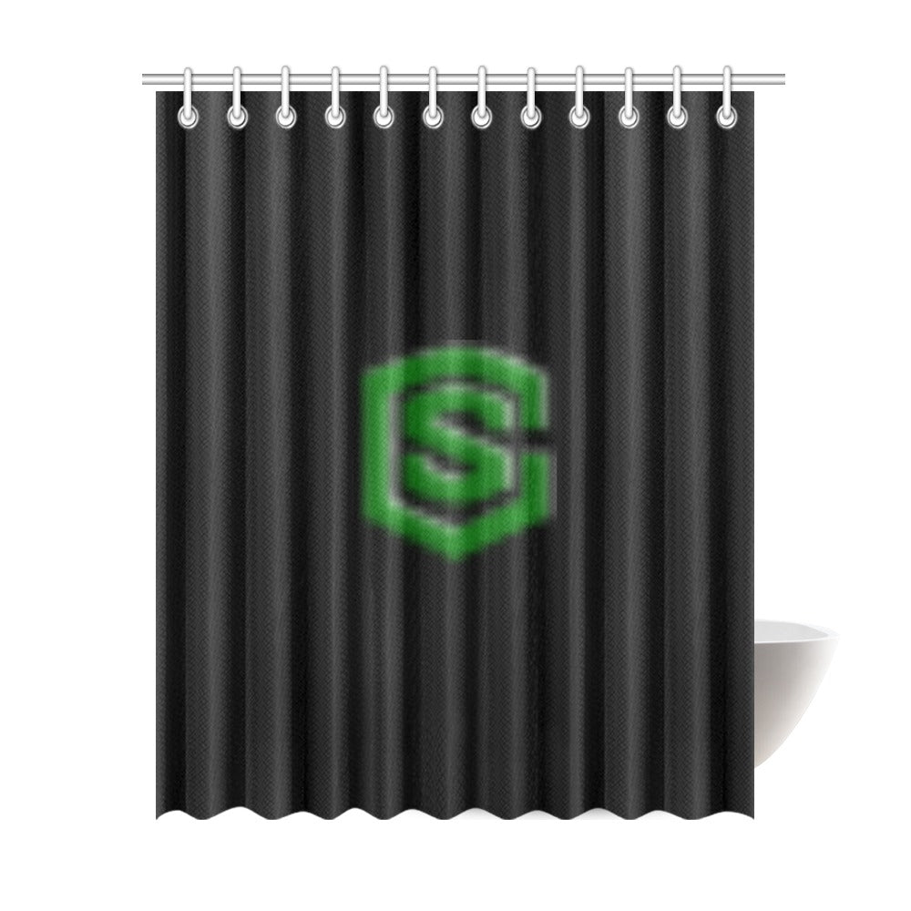 Black Shower Curtain 69"x84" with Green Logo Shower Curtain 69"x84"