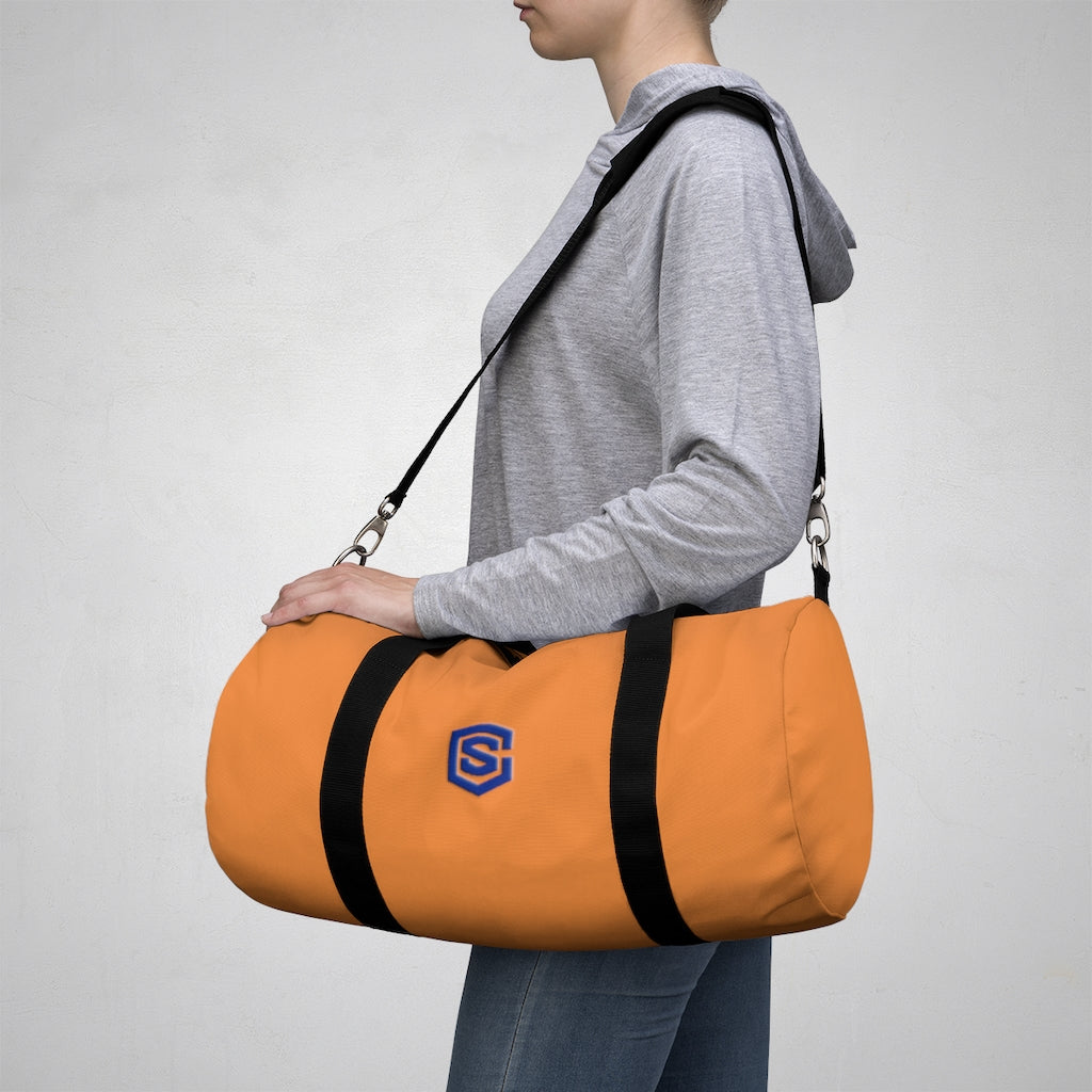 Orange Duffel Bag Blue Logo
