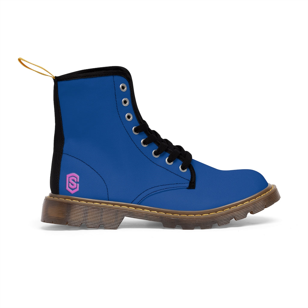 Blue Men's Canvas Boots Pink Logo