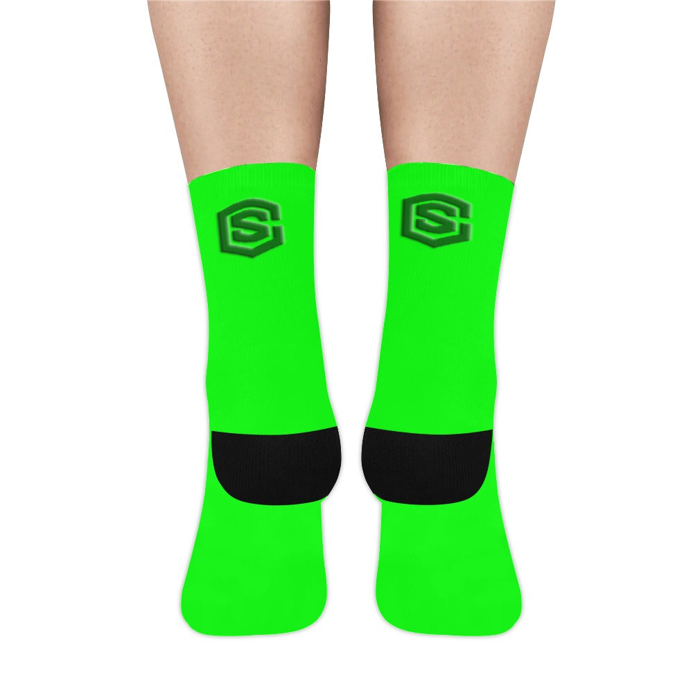 Green Sublimated Crew Socks (Made In USA) with Green Logo Sublimated Crew Socks (Made In USA)
