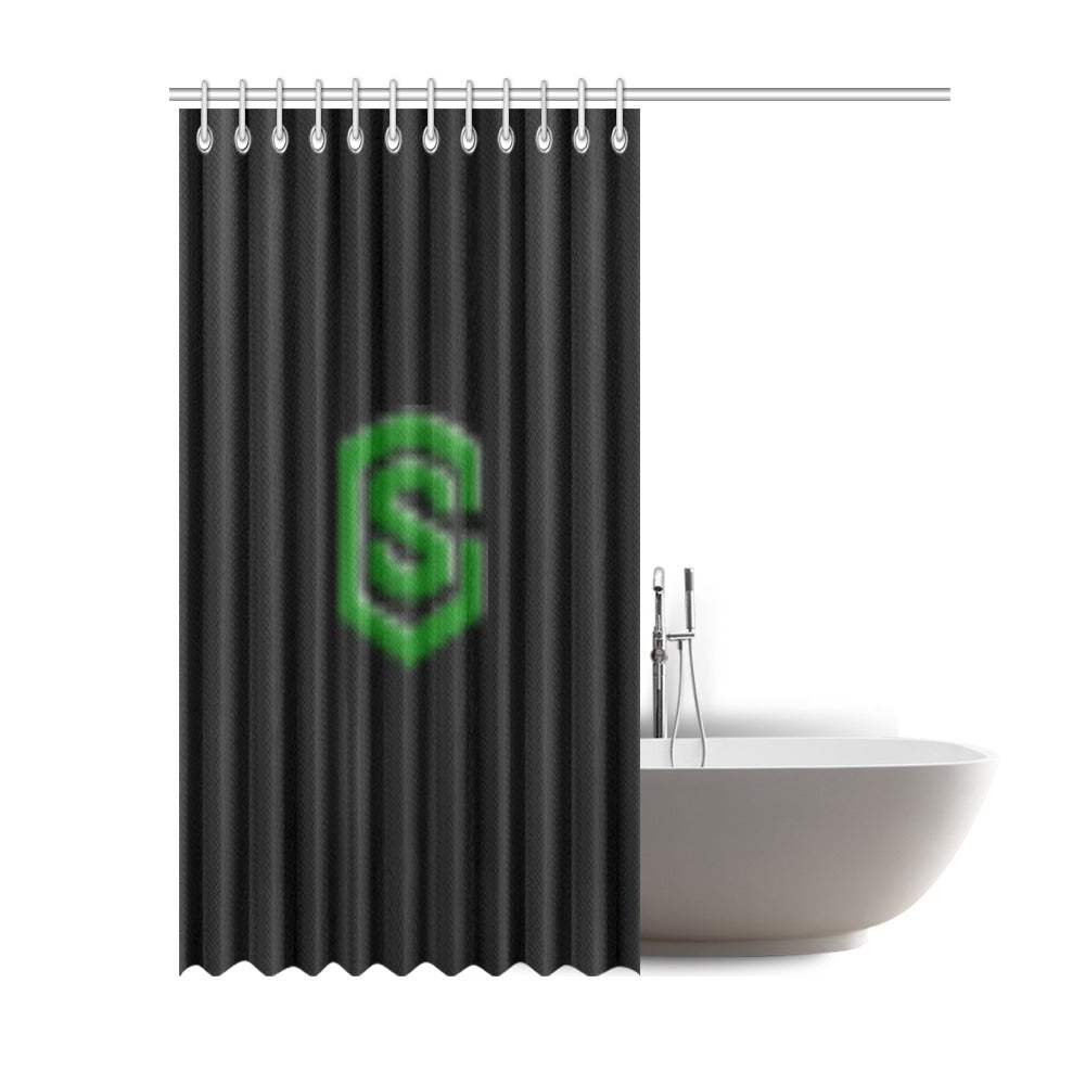 Black Shower Curtain 69"x84" with Green Logo Shower Curtain 69"x84"