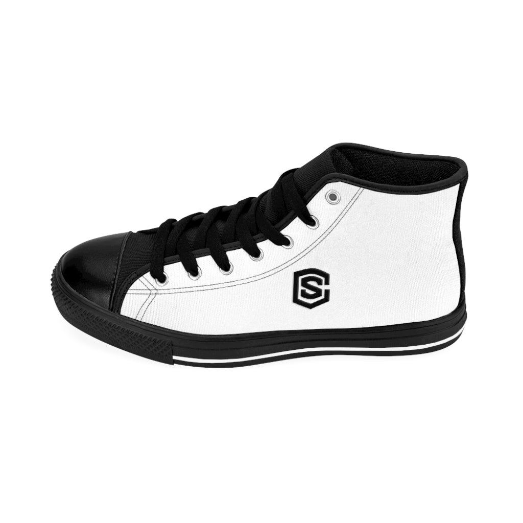 white Men's High-top Sneakers - black logo
