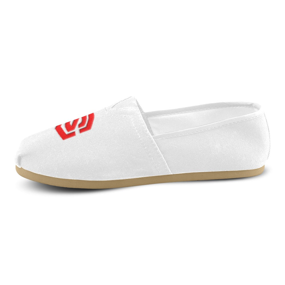 WHITE Casual Canvas Women's WITH RED  LOGO Casual Canvas Women's Shoes (Model 004) (Designs are mirrored)