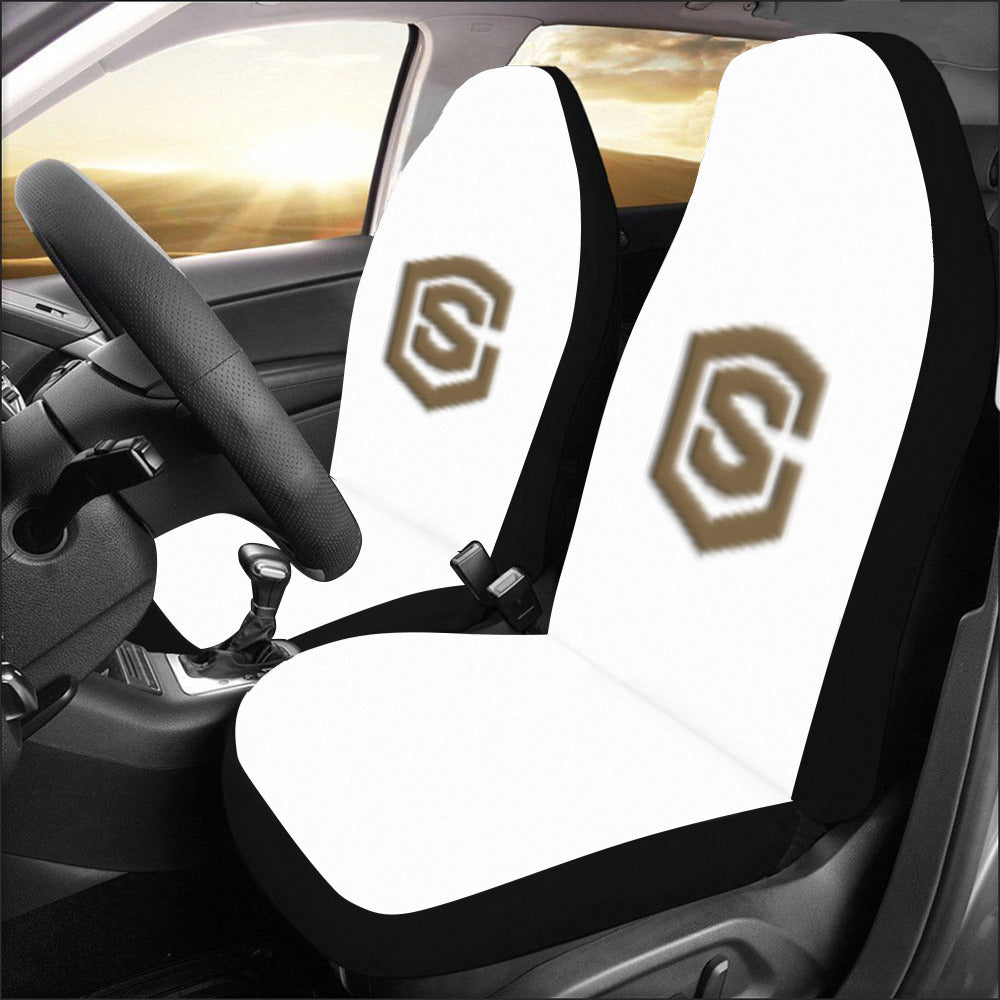White Car Seat Covers Brown Logo Car Seat Covers (Set of 2)