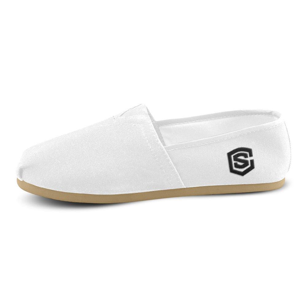WHITE casual shoes for women WITH BLACK LOGO Casual Canvas Women's Shoes (Model 004) (Designs are mirrored)