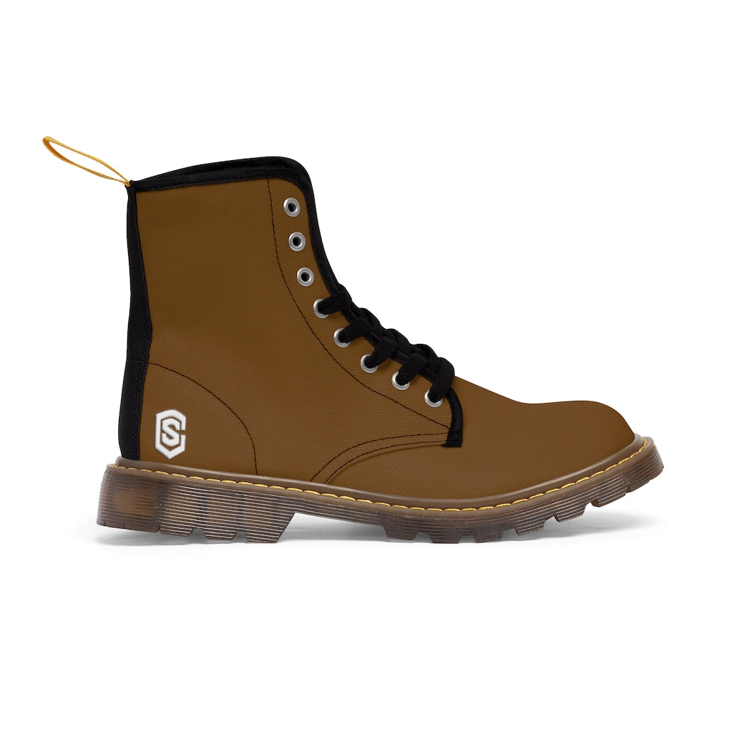 Brown Men's Canvas Boots White Logo