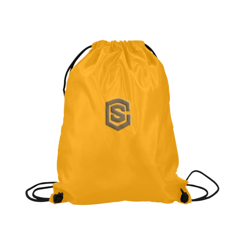 Orange Drawstring Bags Large With Brown Logo Drawstring Bags (Model 1604) (Large)
