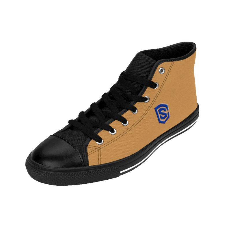 Brown Men's High-top Sneakers - blue logo