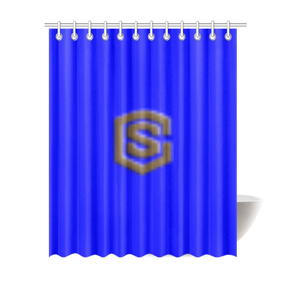 Blue Shower Curtain 69"x84" with Brown Logo Shower Curtain 69"x84"