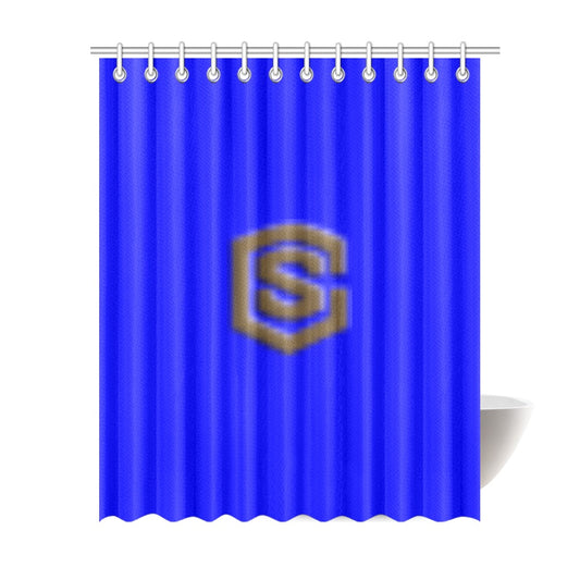 Blue Shower Curtain 69"x84" with Brown Logo Shower Curtain 69"x84"