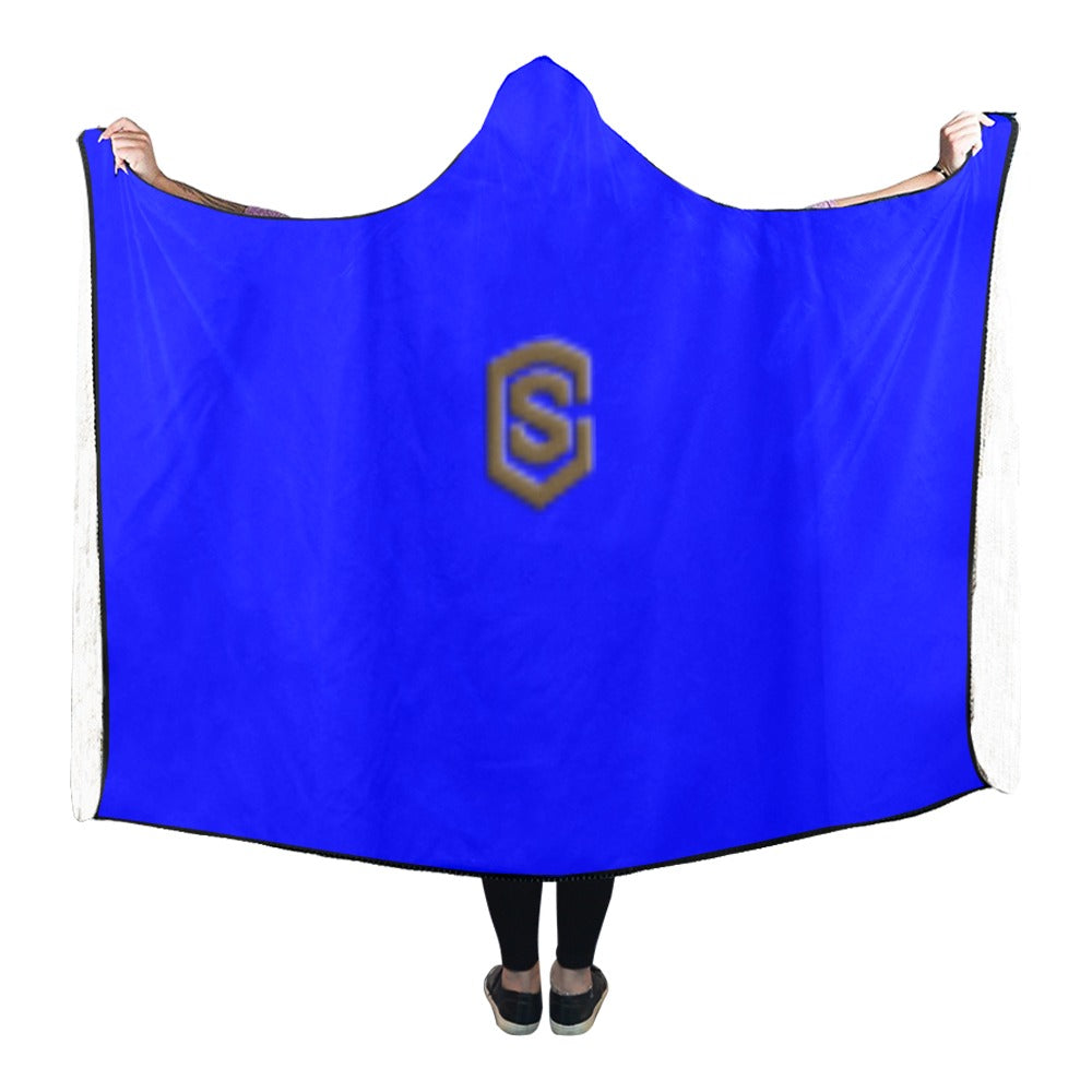Blue Hooded Blanket 80"x56" with Brown Logo Hooded Blanket 80"x56"