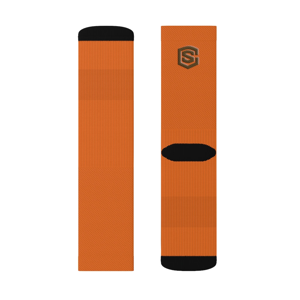 Orange Sublimation Socks Brown Logo