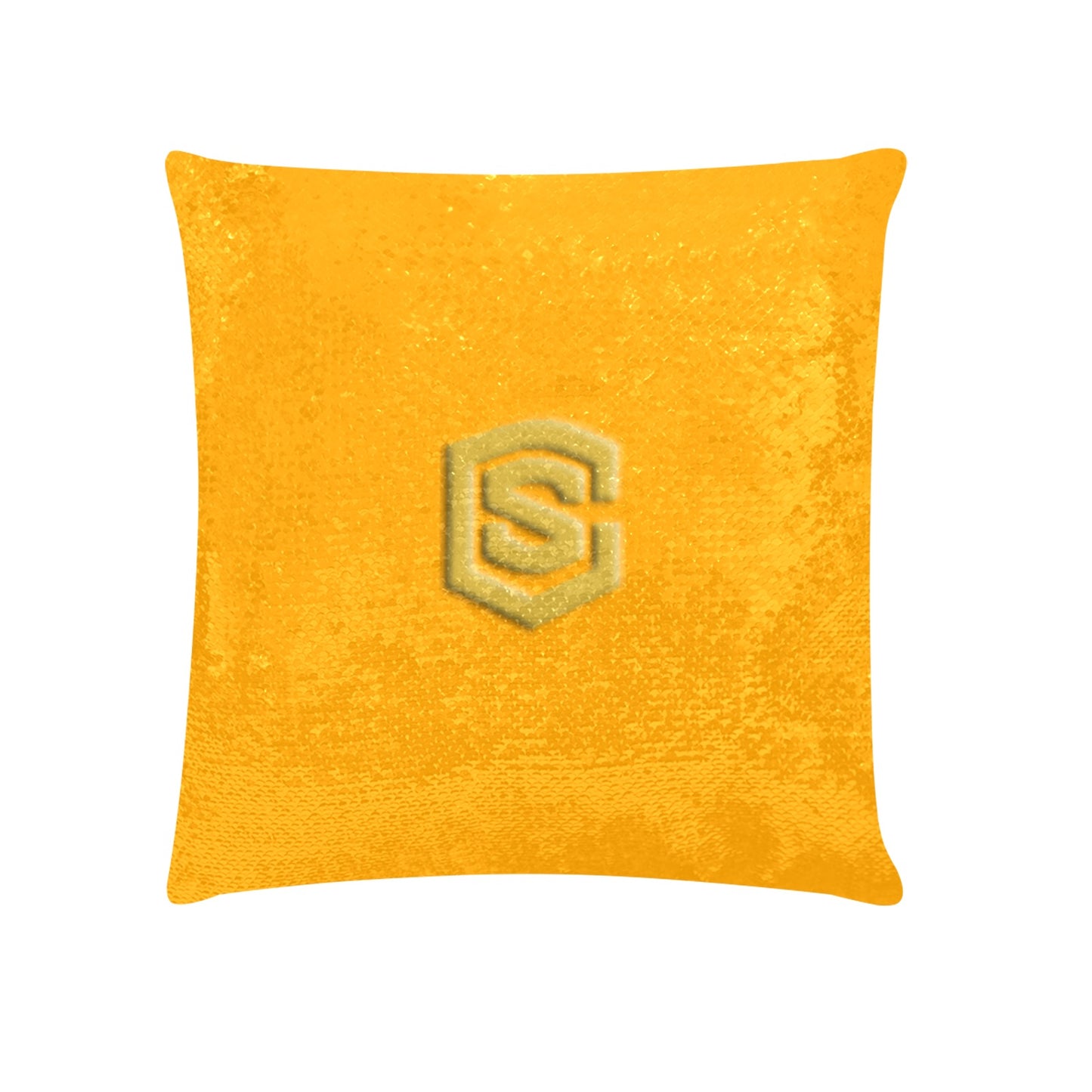 Orange Custom Sequin Pillow with Gold Logo Custom Sequin Pillow Case 18"x18"