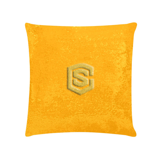 Orange Custom Sequin Pillow with Gold Logo Custom Sequin Pillow Case 18"x18"