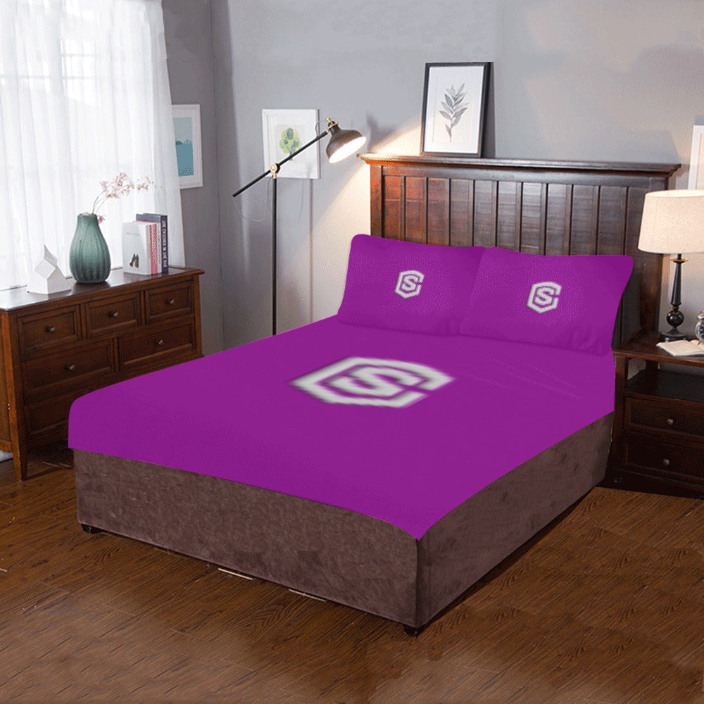 Purple 3-Piece Bedding Set (1 Duvet Cover 86"x70"; 2 Pillowcases 20"x30")(One Side) wtih Silver Logo 3-Piece Bedding Set (1 Duvet Cover 86"x70"; 2 Pillowcases 20"x30")(One Side)