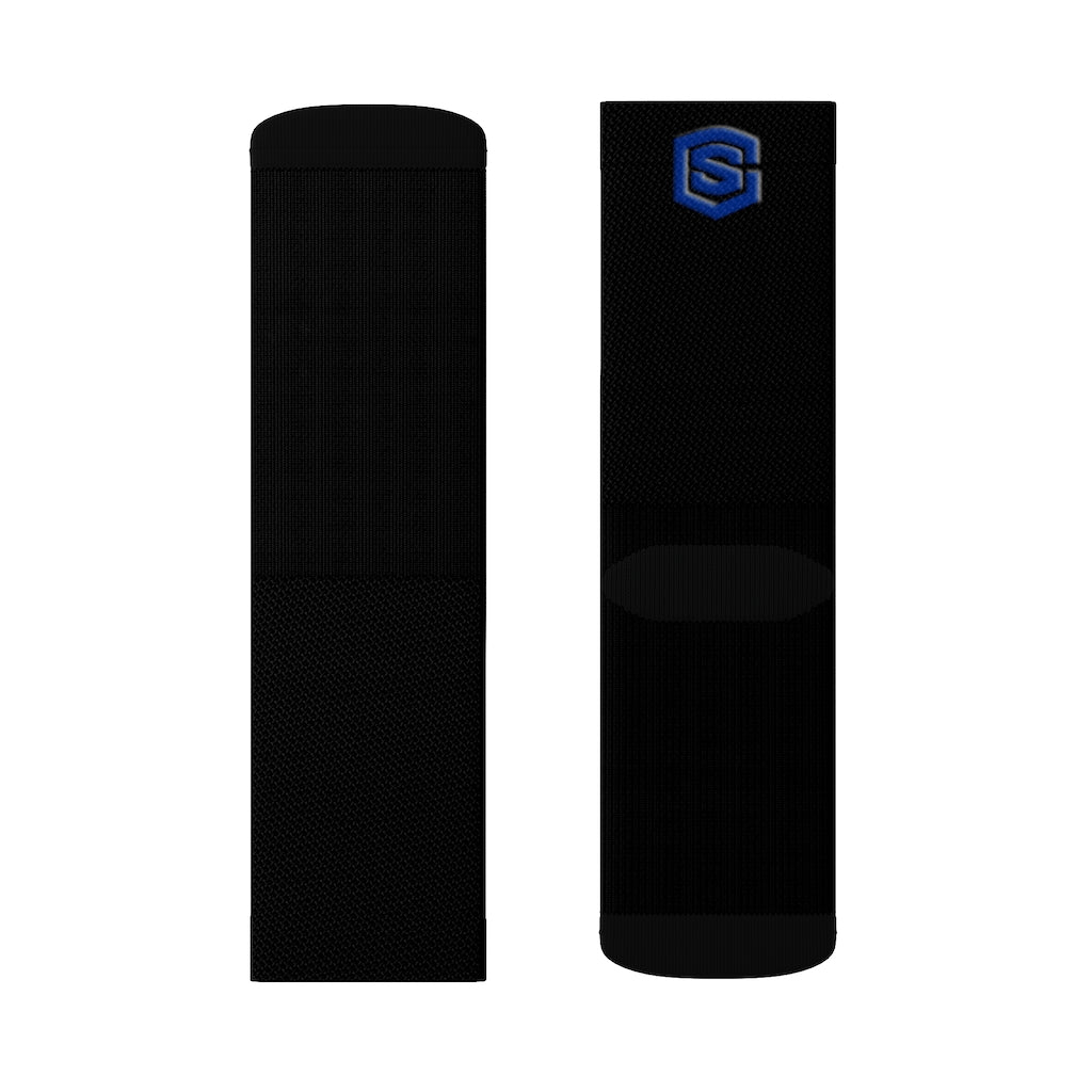 Black Sublimation Socks Blue Logo