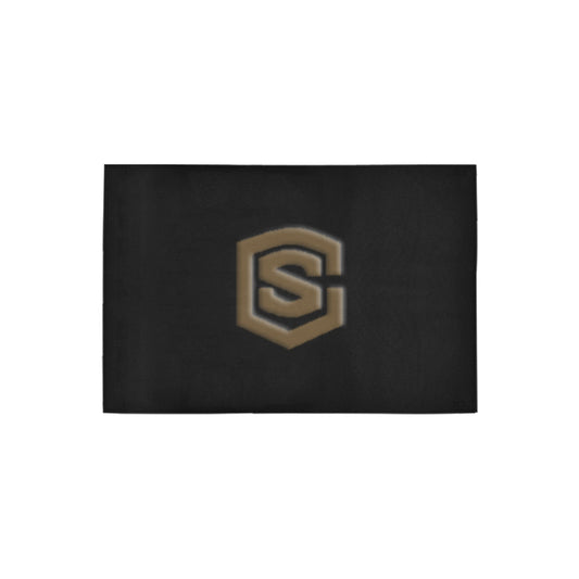 Black Door Mat with Brown Logo Doormat 24" x 16" (Sponge Material)