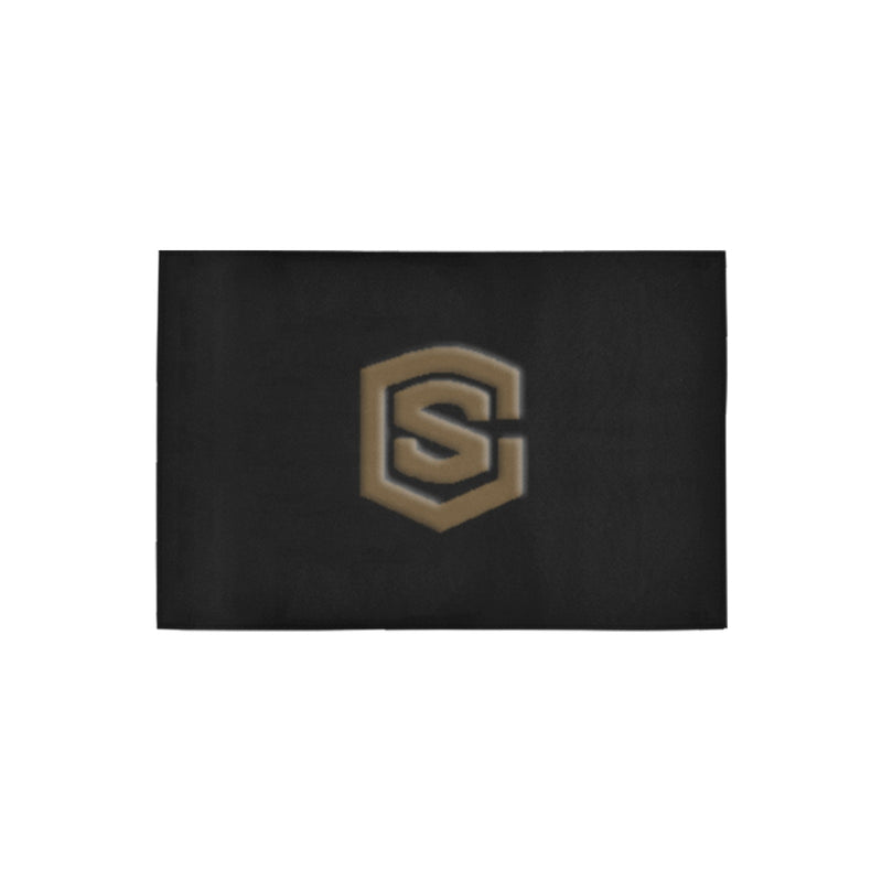 Black Door Mat with Brown Logo Doormat 24" x 16" (Sponge Material)