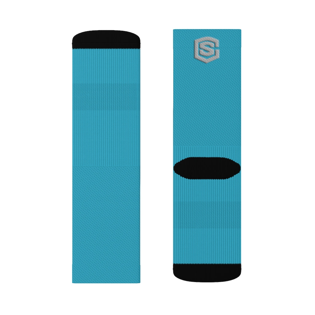 Light Blue Sublimation Socks Silver Logo