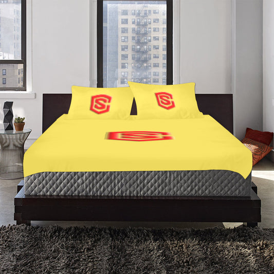 Yellow Duvet Cover Red Logo 3-Piece Bedding Set (1 Duvet Cover 86"x70"; 2 Pillowcases 20"x30")(One Side)