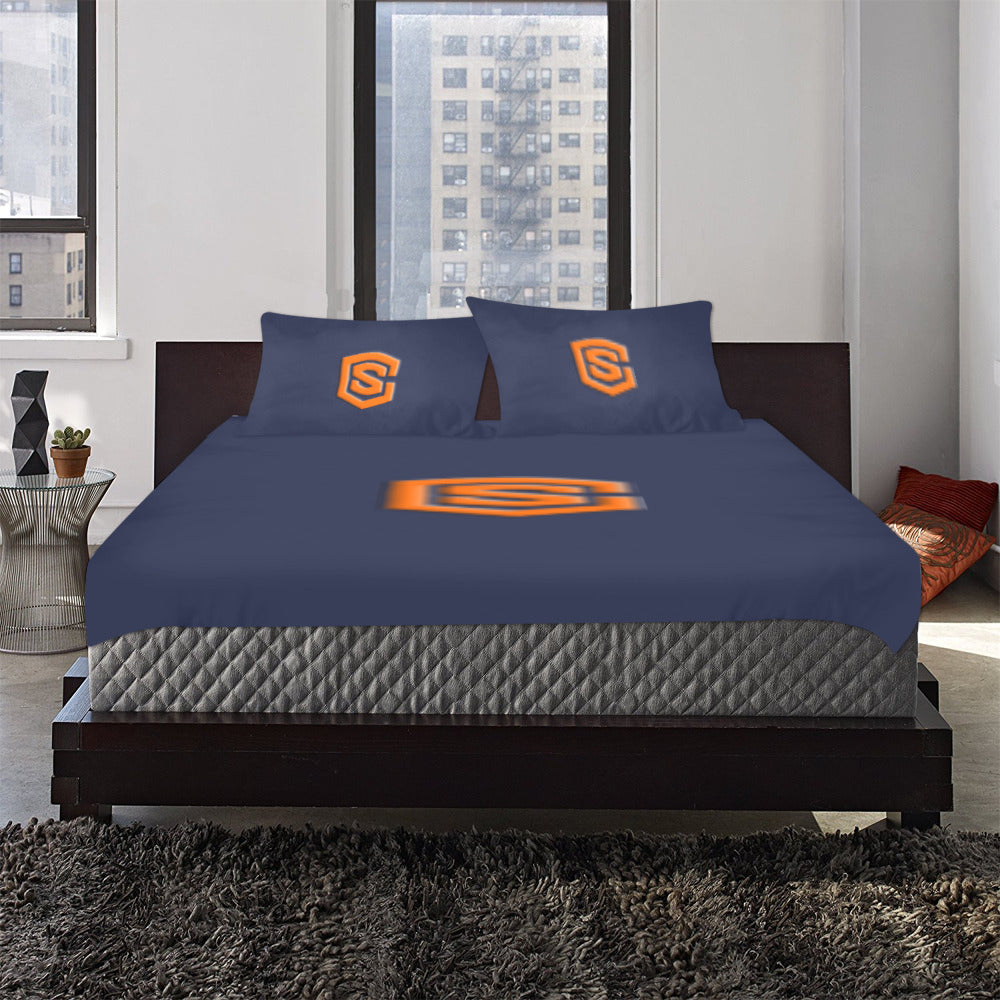 Blue Duvet Cover Orange Logo 3-Piece Bedding Set (1 Duvet Cover 86"x70"; 2 Pillowcases 20"x30")(One Side)