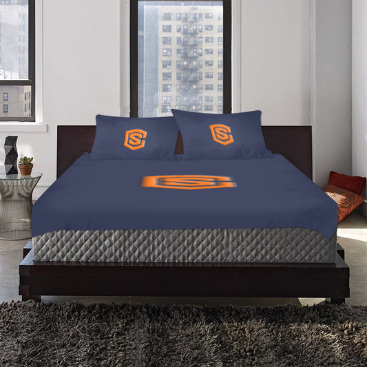 Blue Duvet Cover Orange Logo 3-Piece Bedding Set (1 Duvet Cover 86"x70"; 2 Pillowcases 20"x30")(One Side)